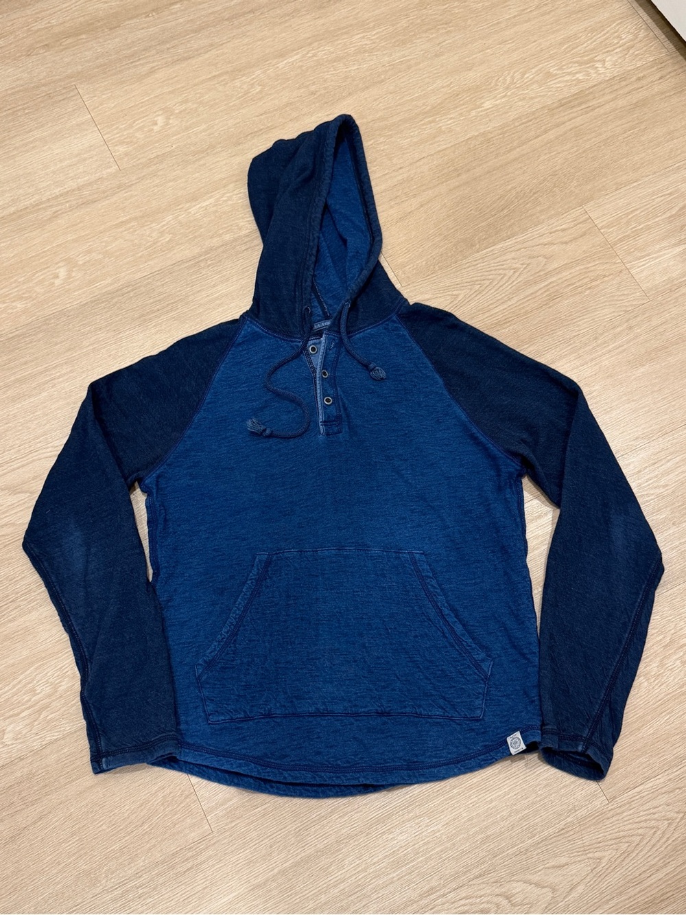Lucky Brand Hoodie Mens Small Blue Burnout 100% Cotton Front Pocket Sweatshirt